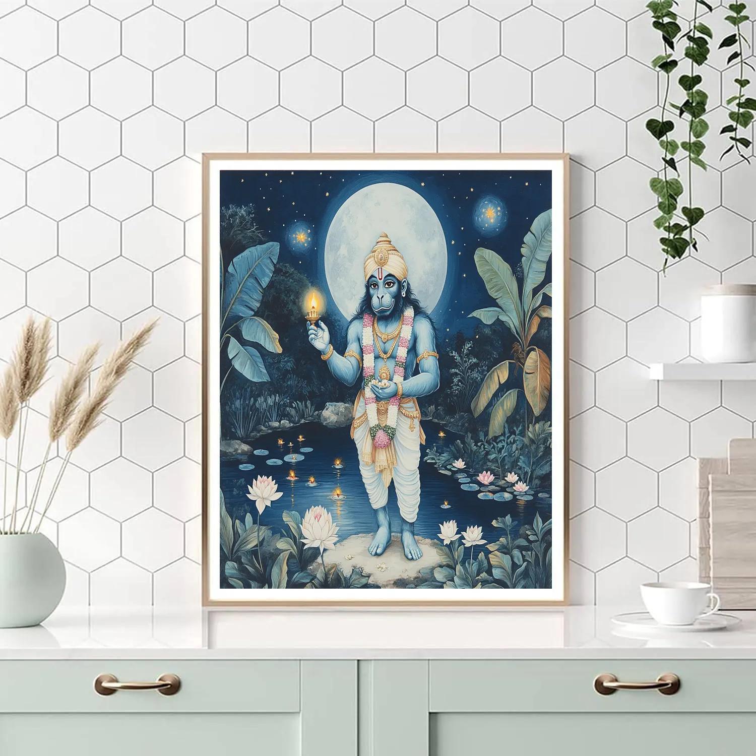 Moonlit Garden, Hanuman In Indigo paint by color