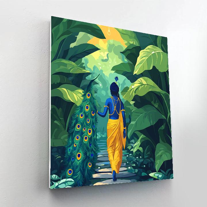 Krishna In A Garden Of Giant Tulsi Leaves Number painting