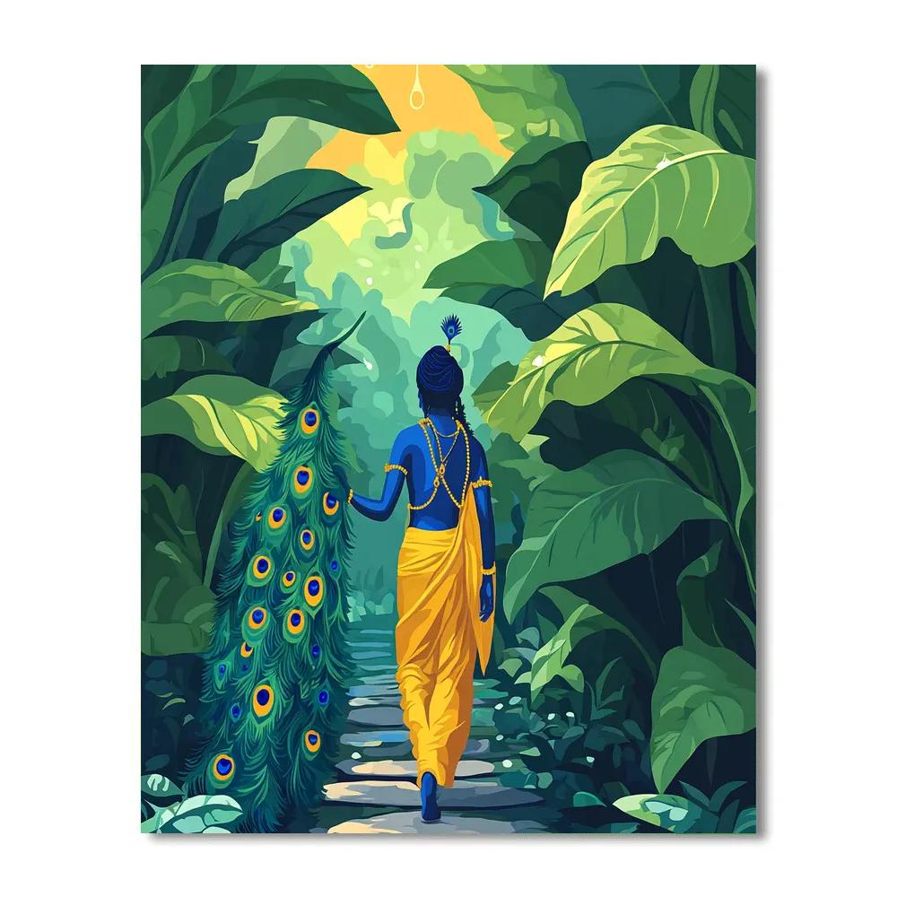 Krishna In A Garden Of Giant Tulsi Leaves Number painting