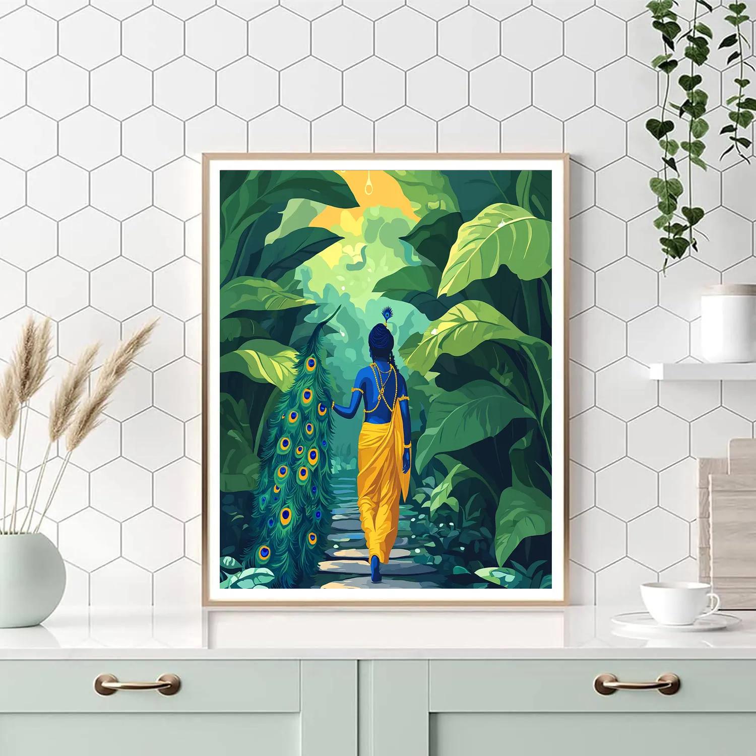 Krishna In A Garden Of Giant Tulsi Leaves Number painting