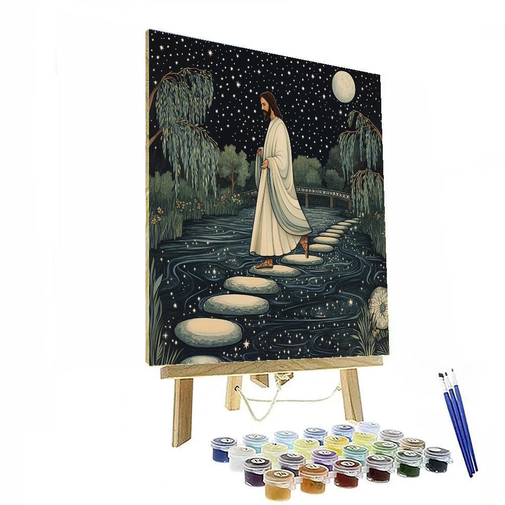 Jesus Walking The River Of Starlit Ink Painting by numbers kit