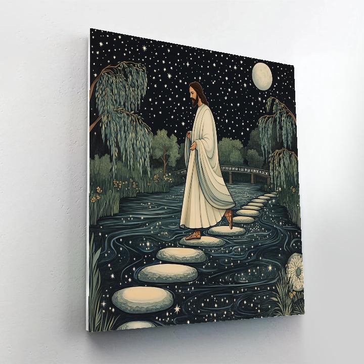 Jesus Walking The River Of Starlit Ink Painting by numbers kit