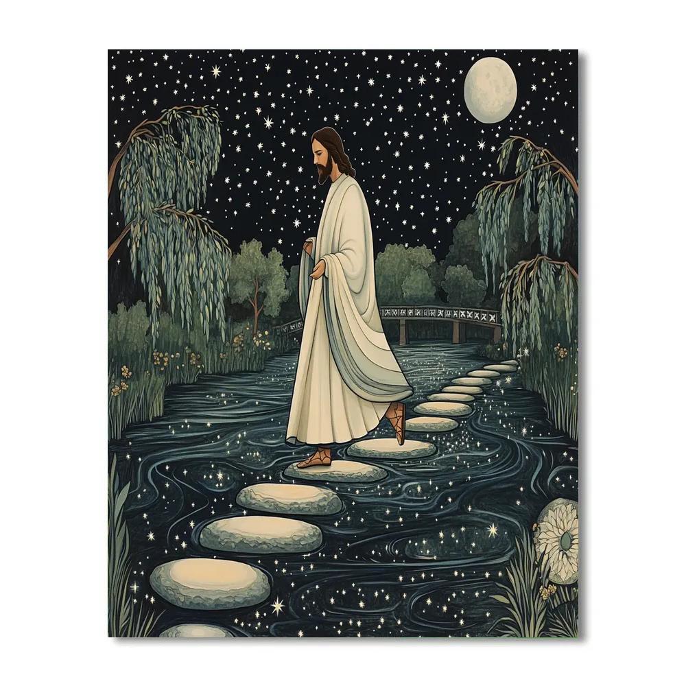 Jesus Walking The River Of Starlit Ink Painting by numbers kit