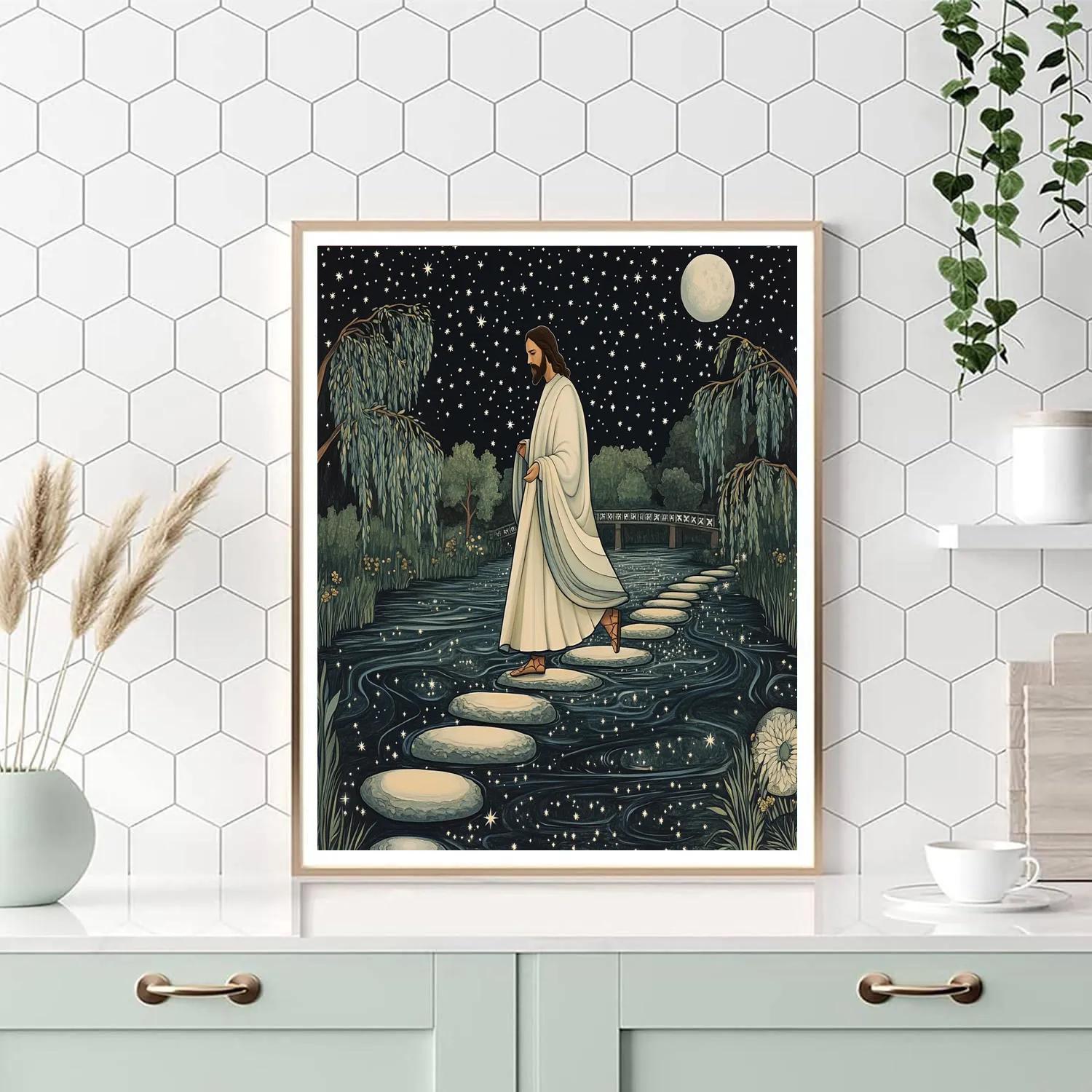 Jesus Walking The River Of Starlit Ink Painting by numbers kit