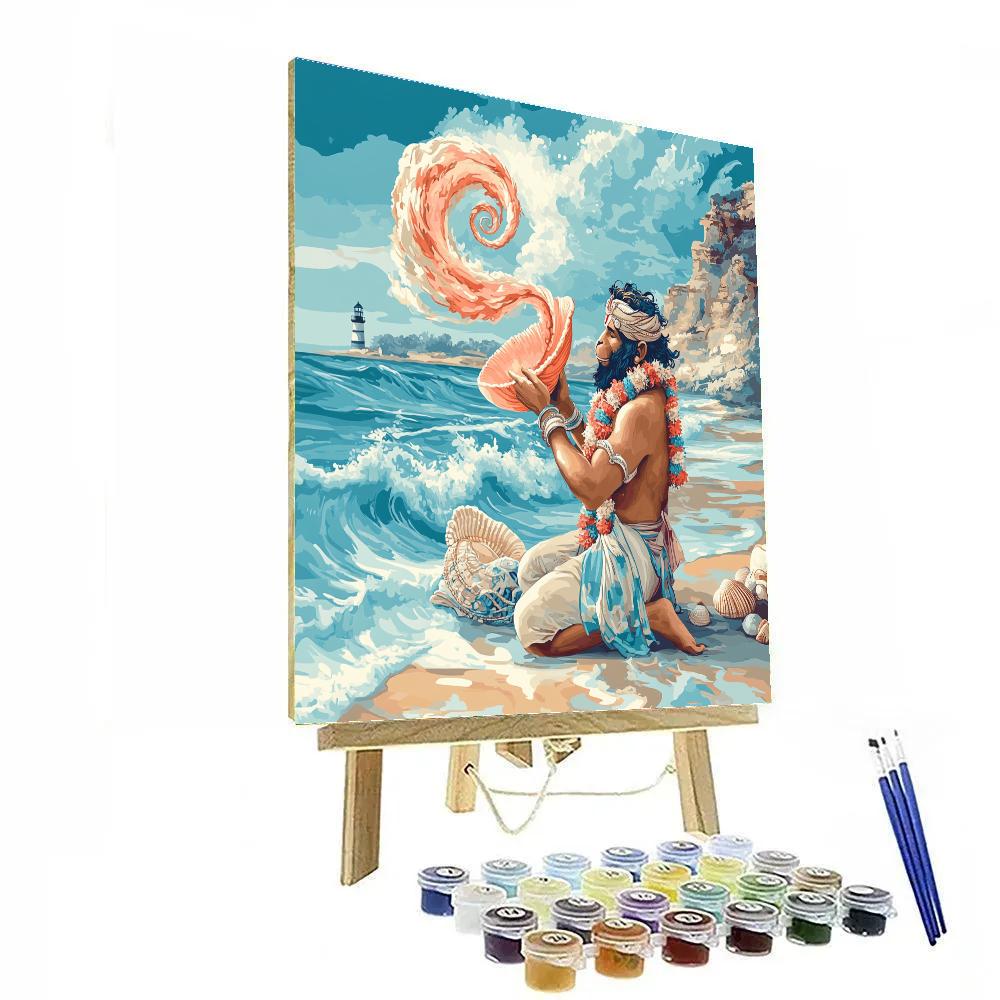 Seaside Hanuman With Coral Conch paint by number