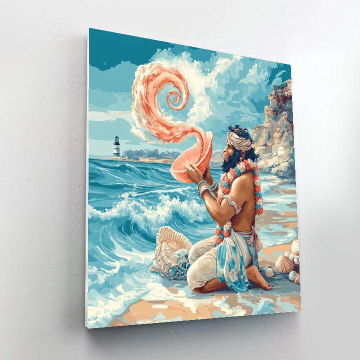 Seaside Hanuman With Coral Conch paint by number
