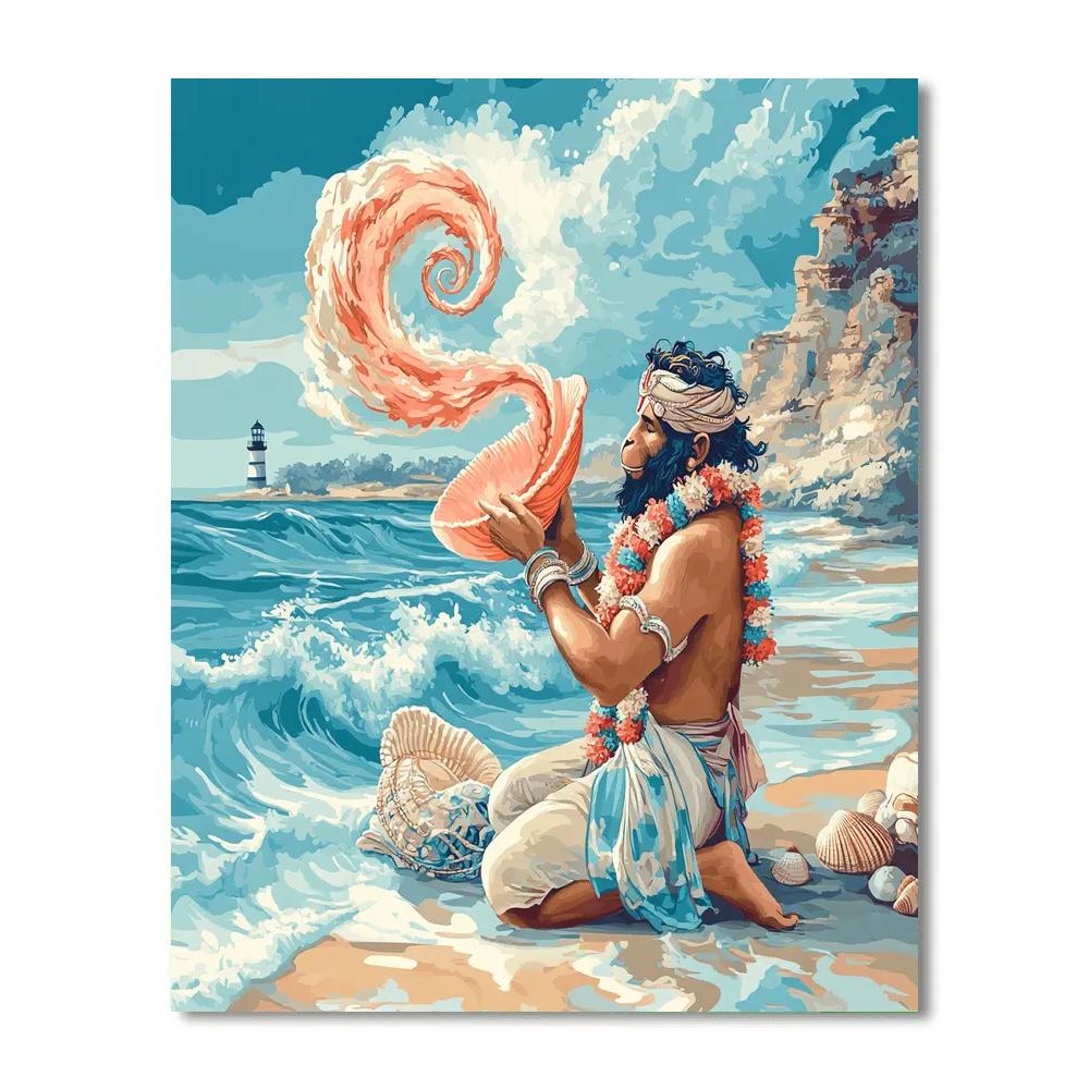 Seaside Hanuman With Coral Conch paint by number