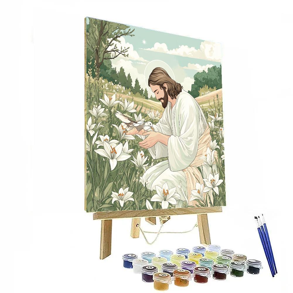 Jesus In The Lily Field Of Gentle Healing DIY paint by numbers