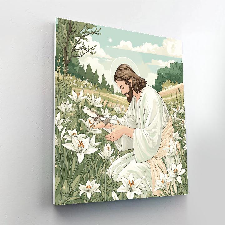 Jesus In The Lily Field Of Gentle Healing DIY paint by numbers