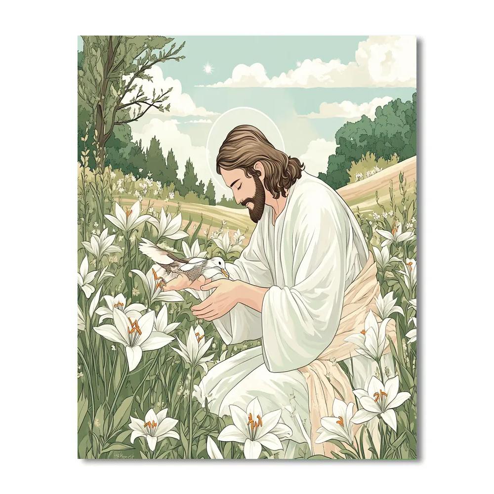 Jesus In The Lily Field Of Gentle Healing DIY paint by numbers