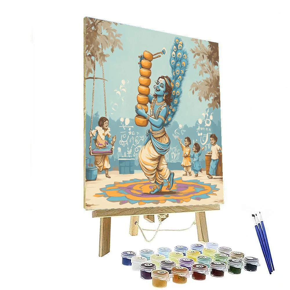 Krishna Balancing A Clay Pot Tower In A Courtyard Game Paint by numbers kits