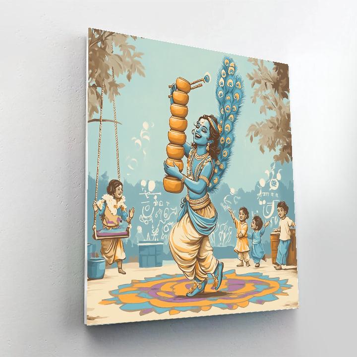 Krishna Balancing A Clay Pot Tower In A Courtyard Game Paint by numbers kits