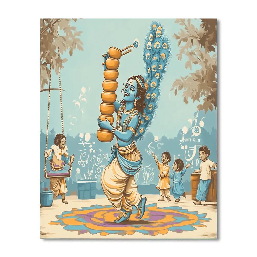 Krishna Balancing A Clay Pot Tower In A Courtyard Game Paint by numbers kits