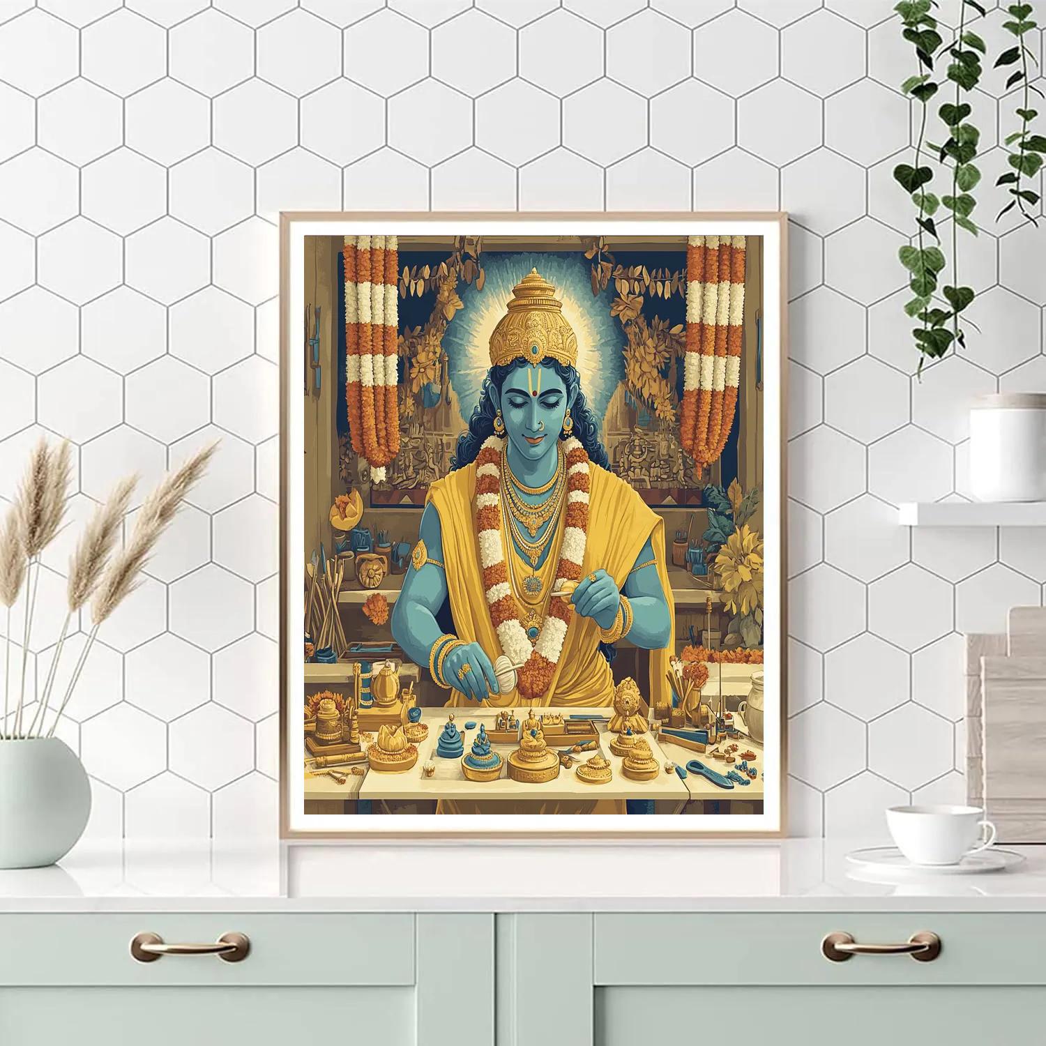 Vishnu And The Four Sacred Instruments Workshop paint by color