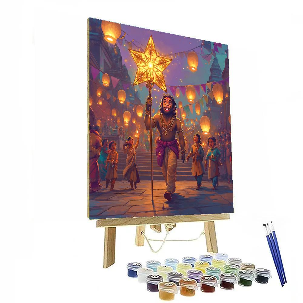 Hanuman Lantern Parade In Lavender Number painting