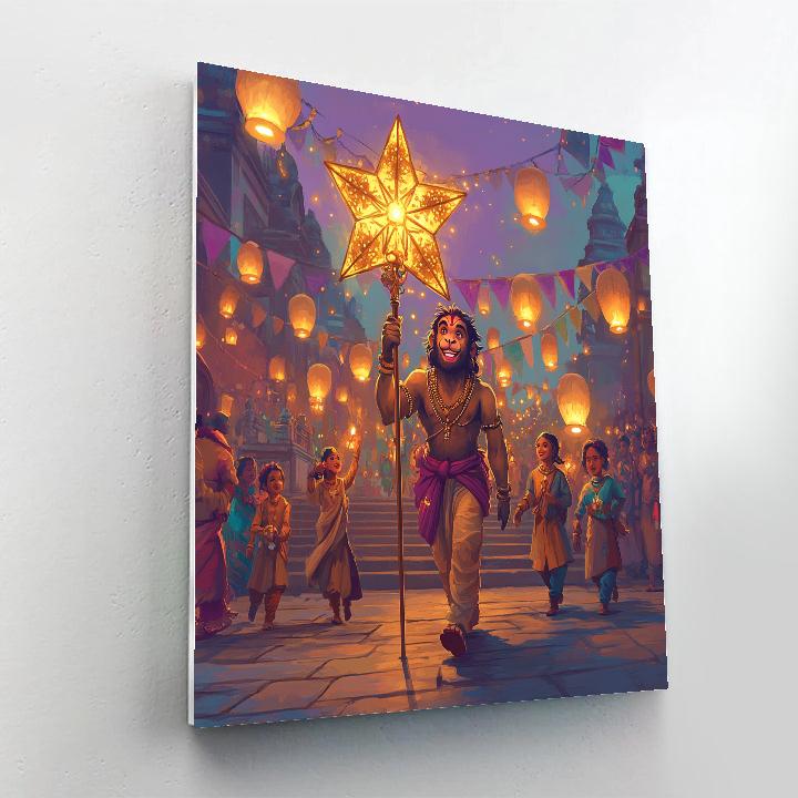 Hanuman Lantern Parade In Lavender Number painting