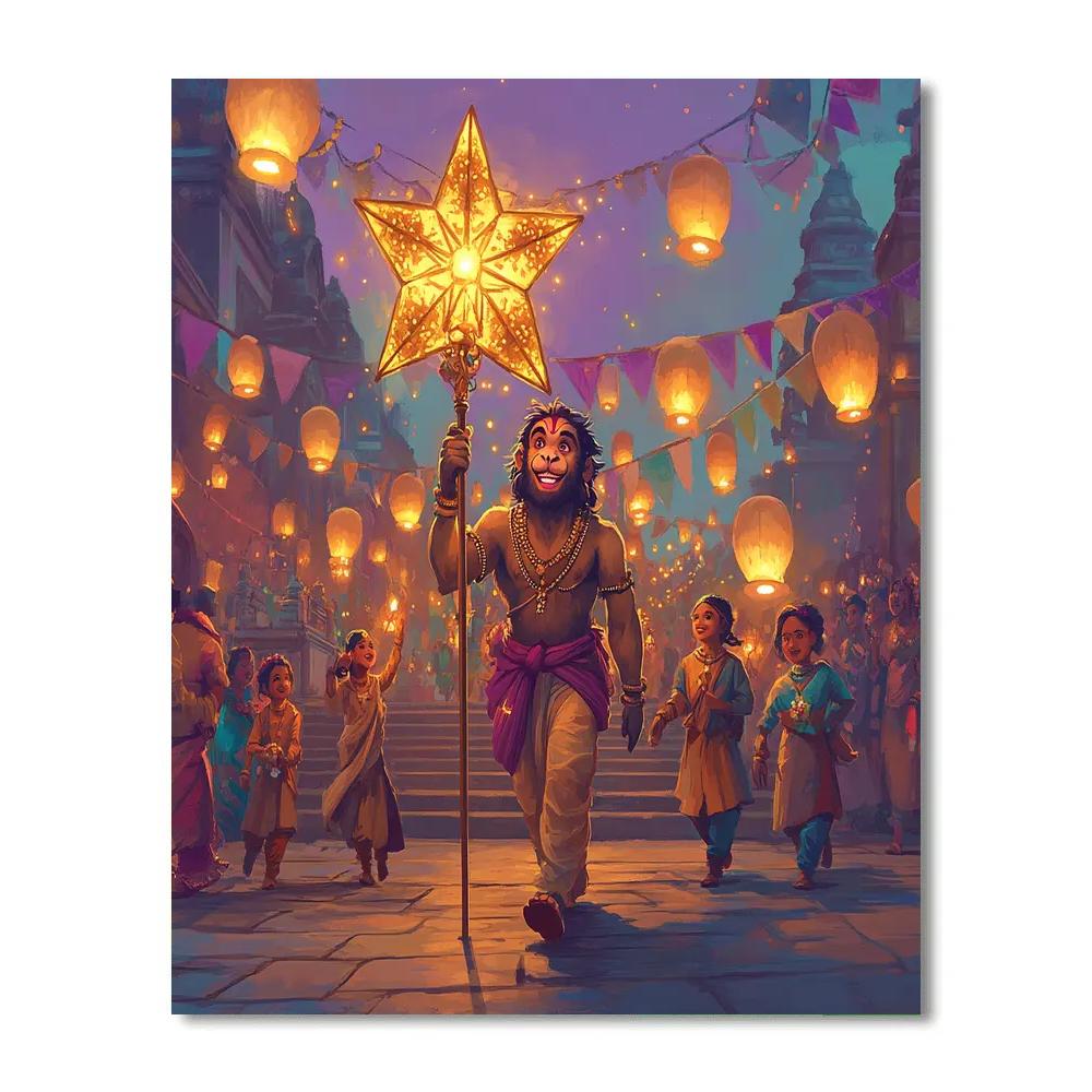 Hanuman Lantern Parade In Lavender Number painting