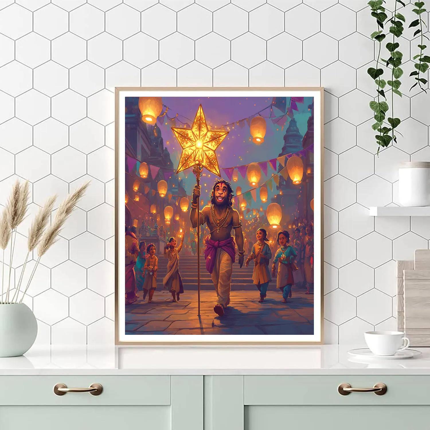 Hanuman Lantern Parade In Lavender Number painting