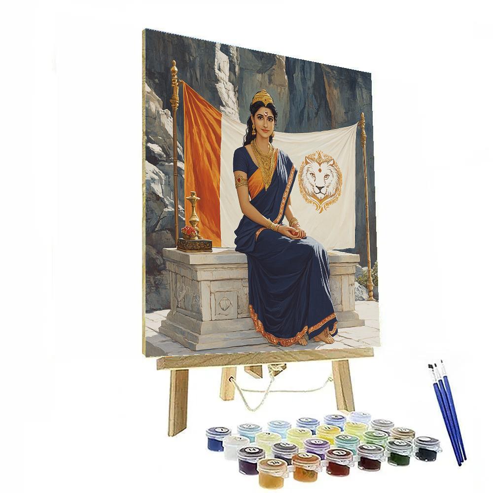 Parvati And The Snow Lion Emblem Banner Paint by numbers art