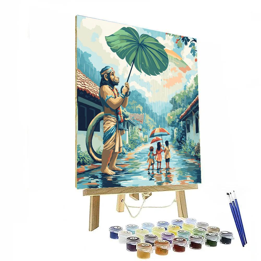 Hanuman Rainy Day Umbrella Helper paint by numbers