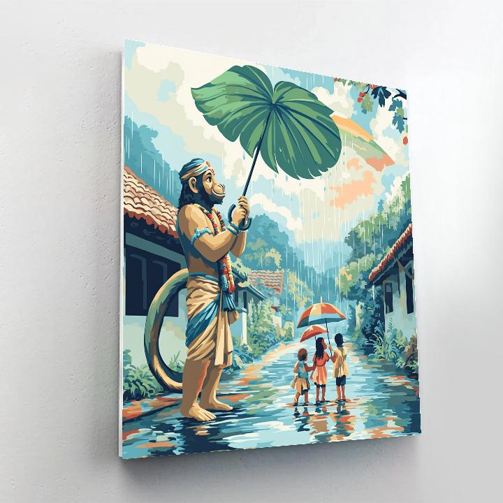 Hanuman Rainy Day Umbrella Helper paint by numbers
