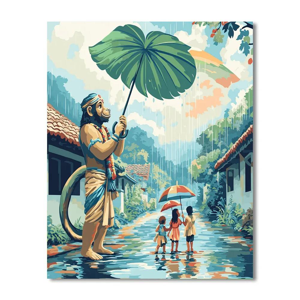 Hanuman Rainy Day Umbrella Helper paint by numbers