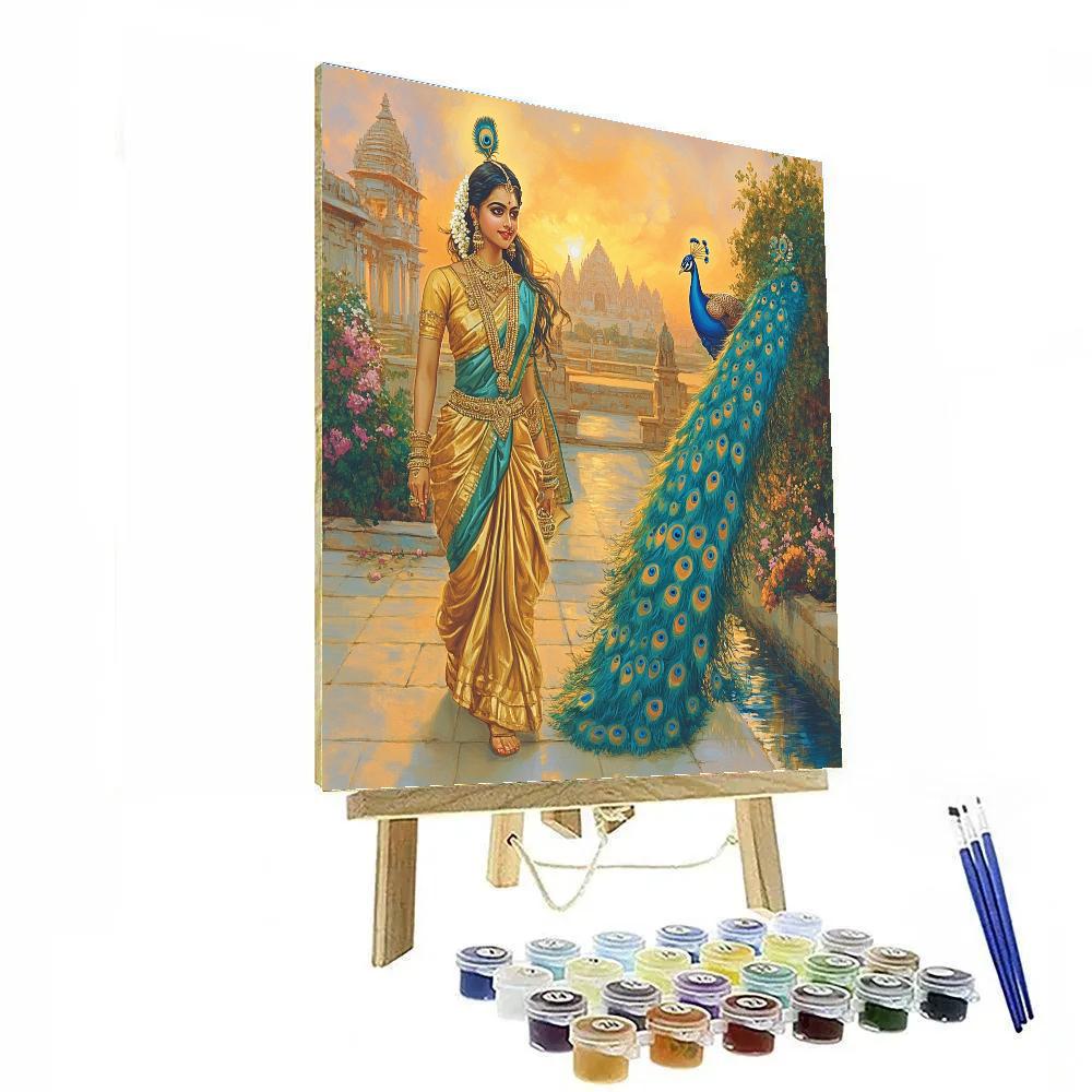 Parvati In The Dawn Peacock Courtyard paint by number