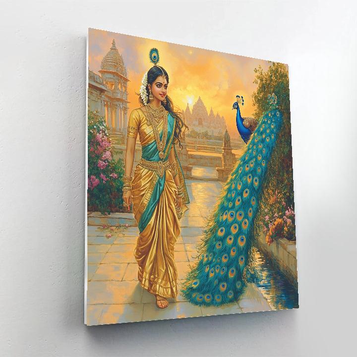 Parvati In The Dawn Peacock Courtyard paint by number