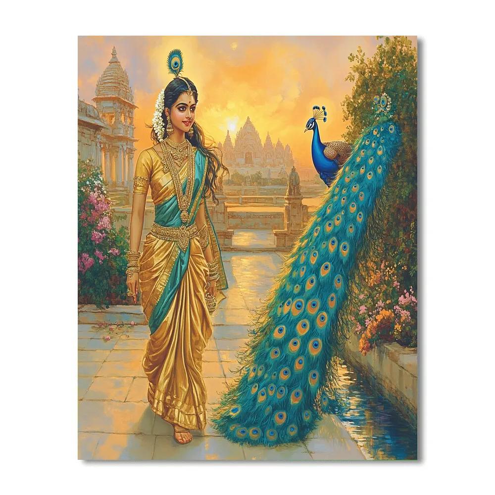 Parvati In The Dawn Peacock Courtyard paint by number