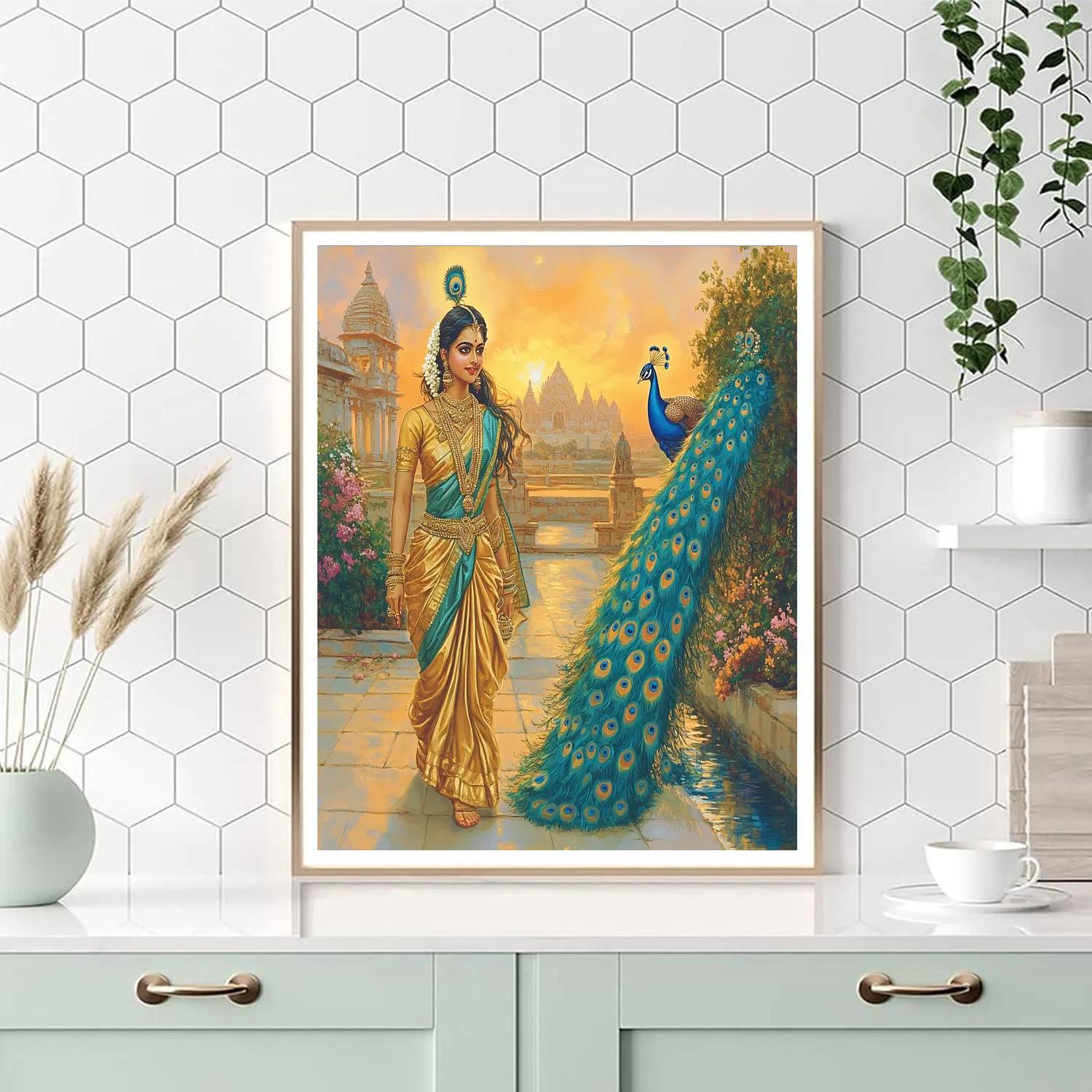 Parvati In The Dawn Peacock Courtyard paint by number