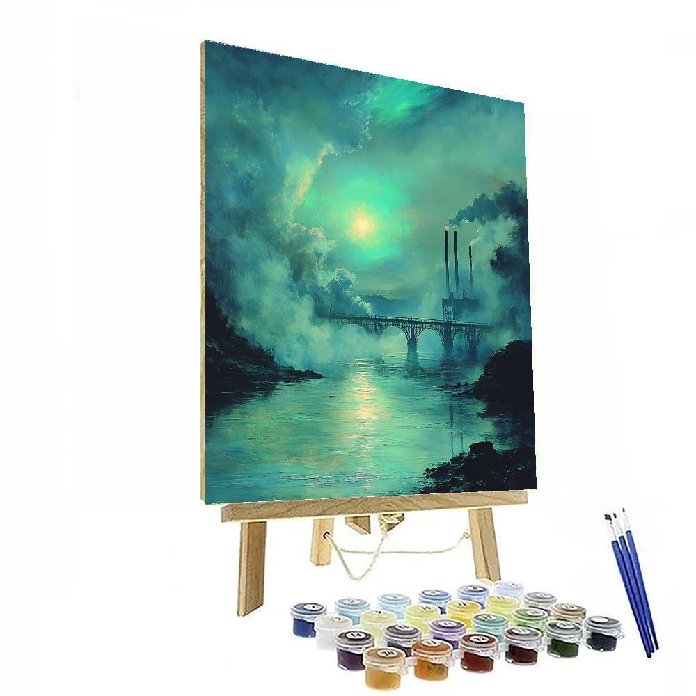 J.M.W. Turner Inspired Aurora Over Industrial Riverbridge paint by numbers