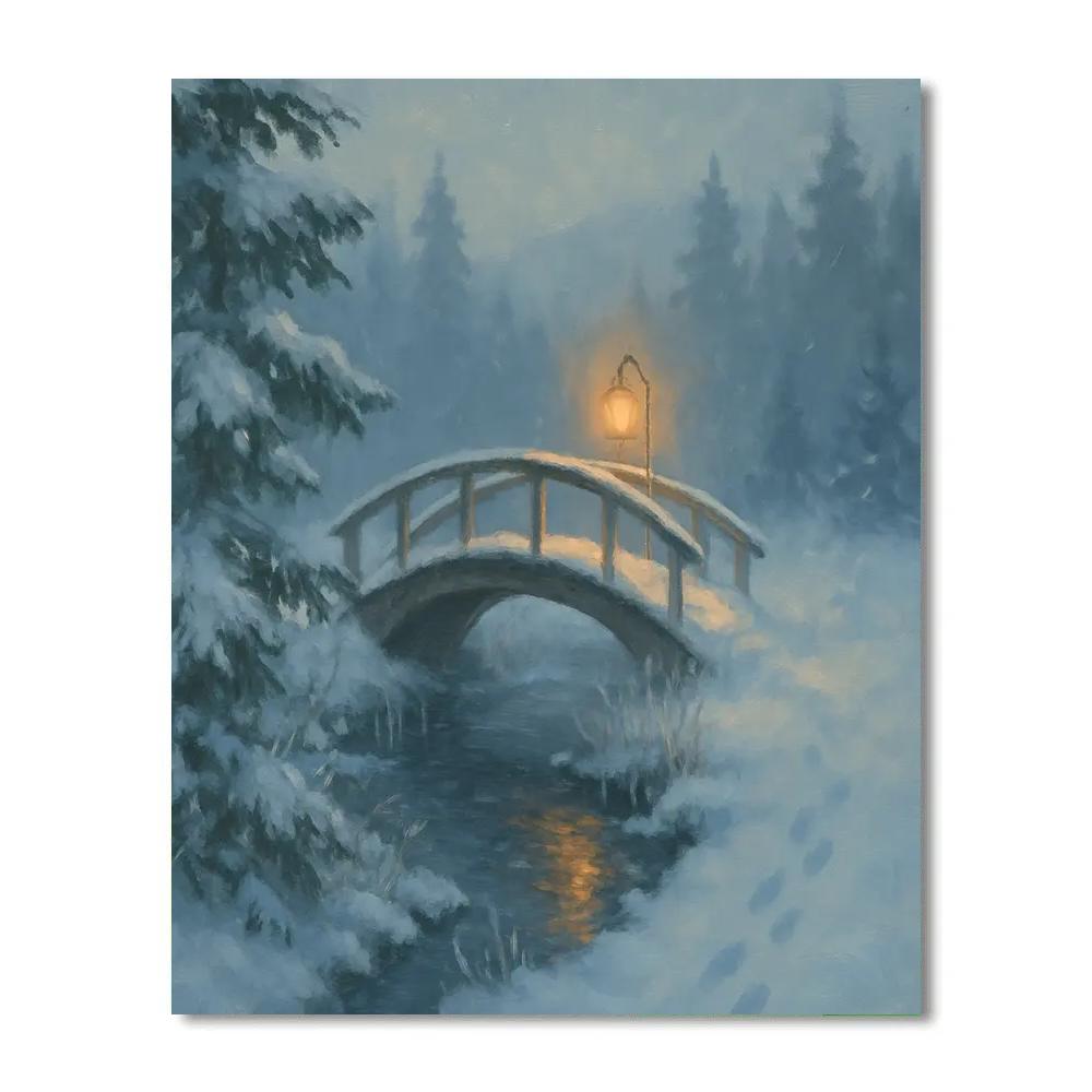 Lantern Bridge Over The Quiet Winter Run Number painting