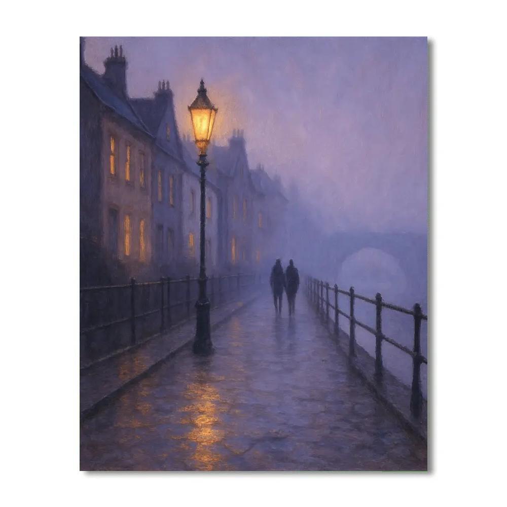 Lavender Fog Over The Riverside Promenade paint by number