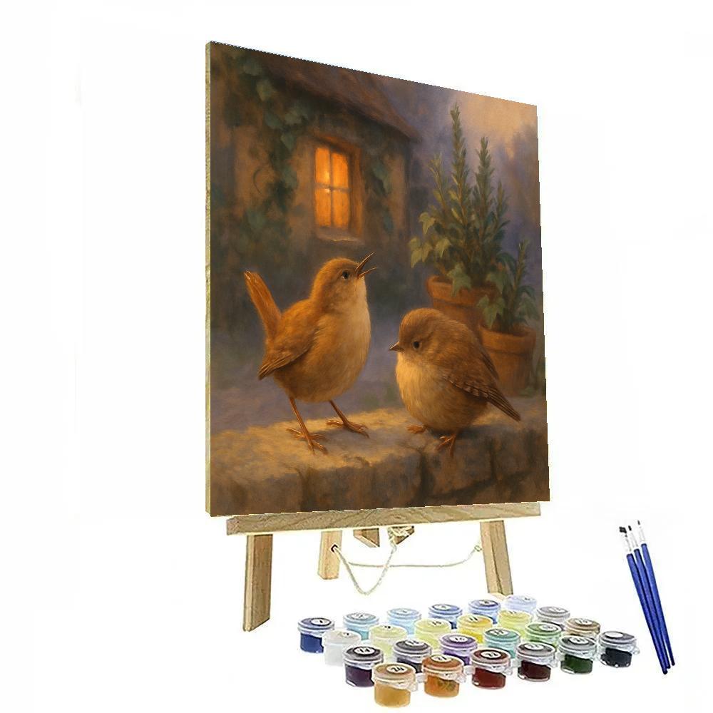 Lantern Light Wrens In The Cottage Garden paint by numbers