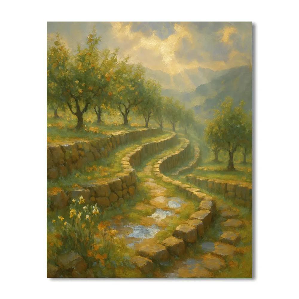 Sunlit Terraced Orchard After Rain paint by numbers