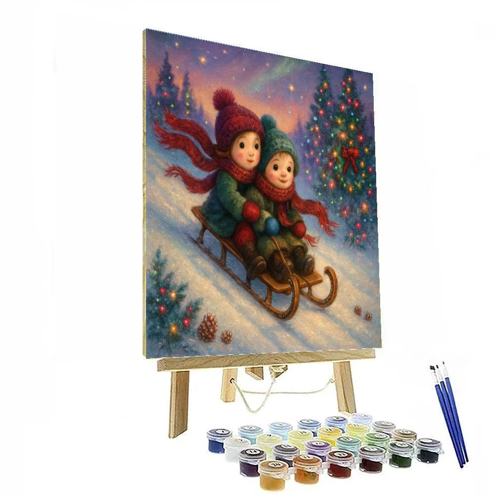 Starlit Sled Ride Through Candy Pine Pass Painting by numbers kit
