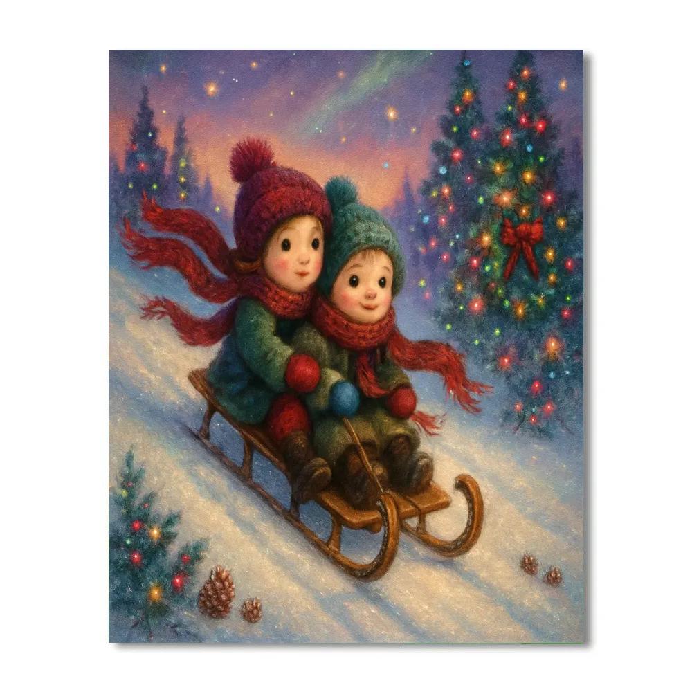 Starlit Sled Ride Through Candy Pine Pass Painting by numbers kit