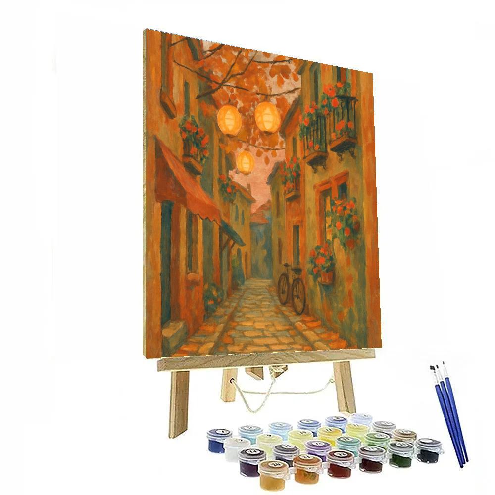Autumn Lantern Alley With Flower Boxes Paint by numbers art