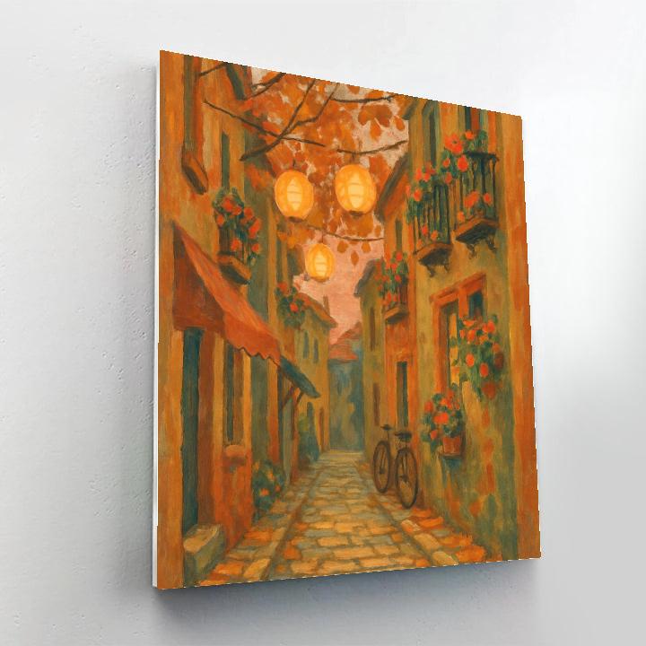 Autumn Lantern Alley With Flower Boxes Paint by numbers art