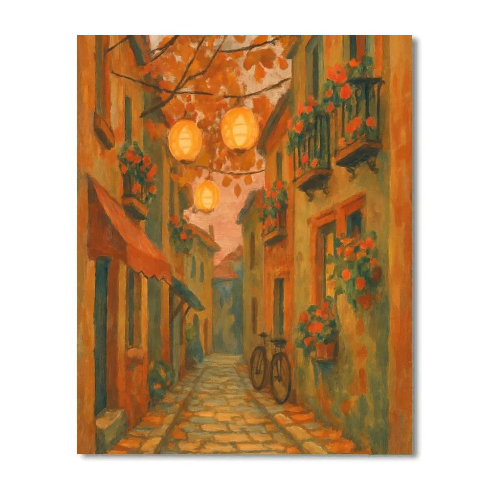 Autumn Lantern Alley With Flower Boxes Paint by numbers art