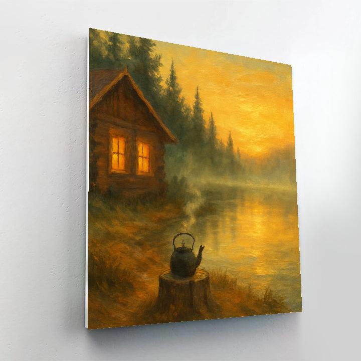 Sunrise Kettle Steam By The Lakeside Cabin paint by number