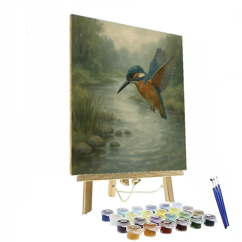 Riverbend Kingfisher And The Silver Ripple Number painting