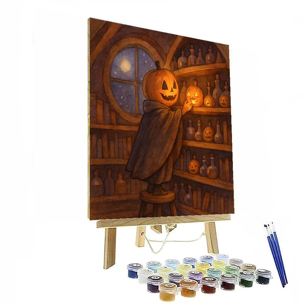 The Pumpkin Librarian At Moonlit Shelves painting number kit