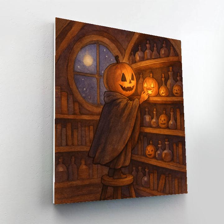 The Pumpkin Librarian At Moonlit Shelves painting number kit