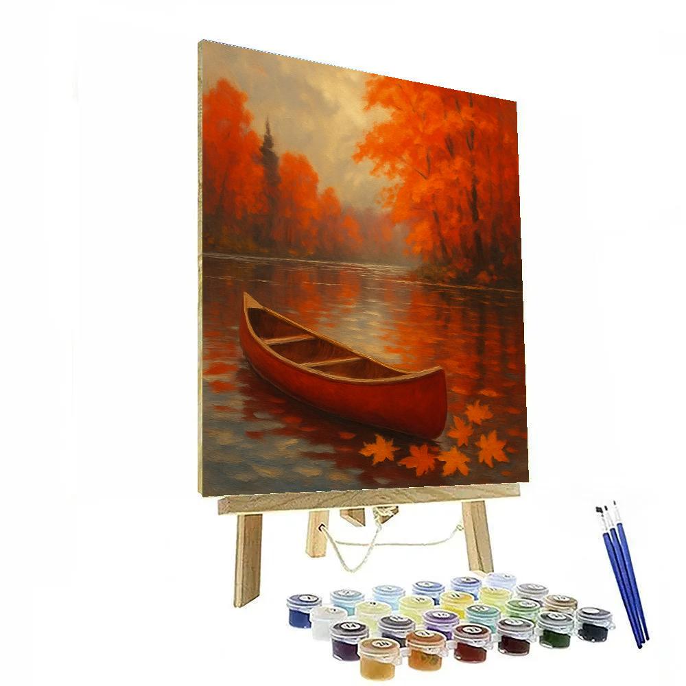 Autumn Canoe Under Maple Lantern Leaves DIY paint by numbers