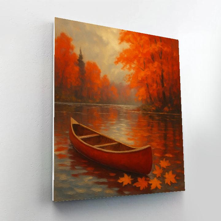 Autumn Canoe Under Maple Lantern Leaves DIY paint by numbers