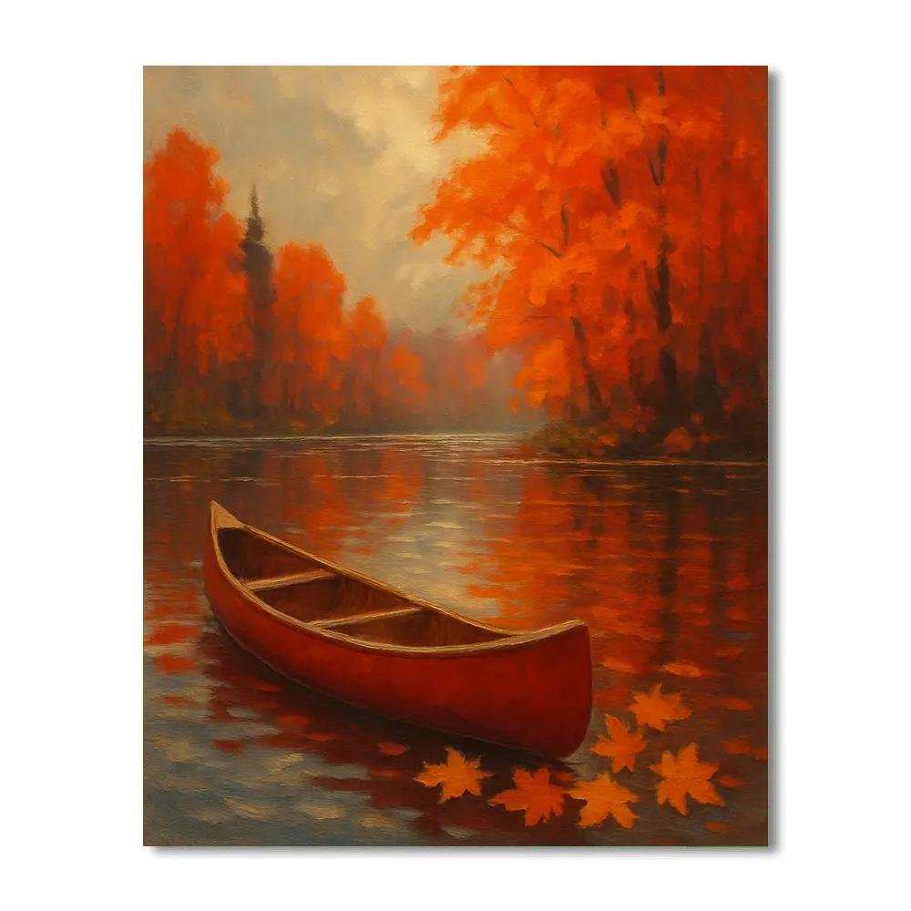 Autumn Canoe Under Maple Lantern Leaves DIY paint by numbers