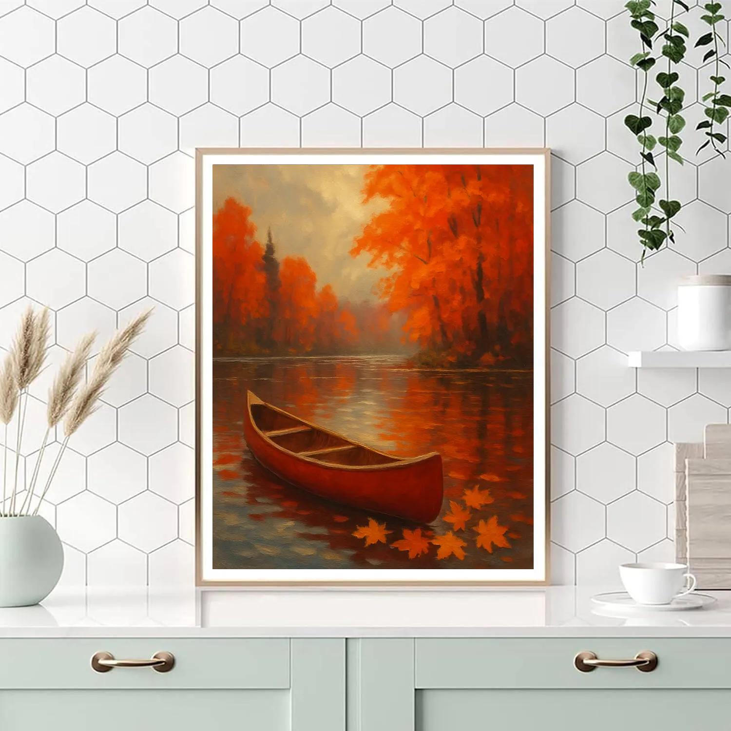 Autumn Canoe Under Maple Lantern Leaves DIY paint by numbers