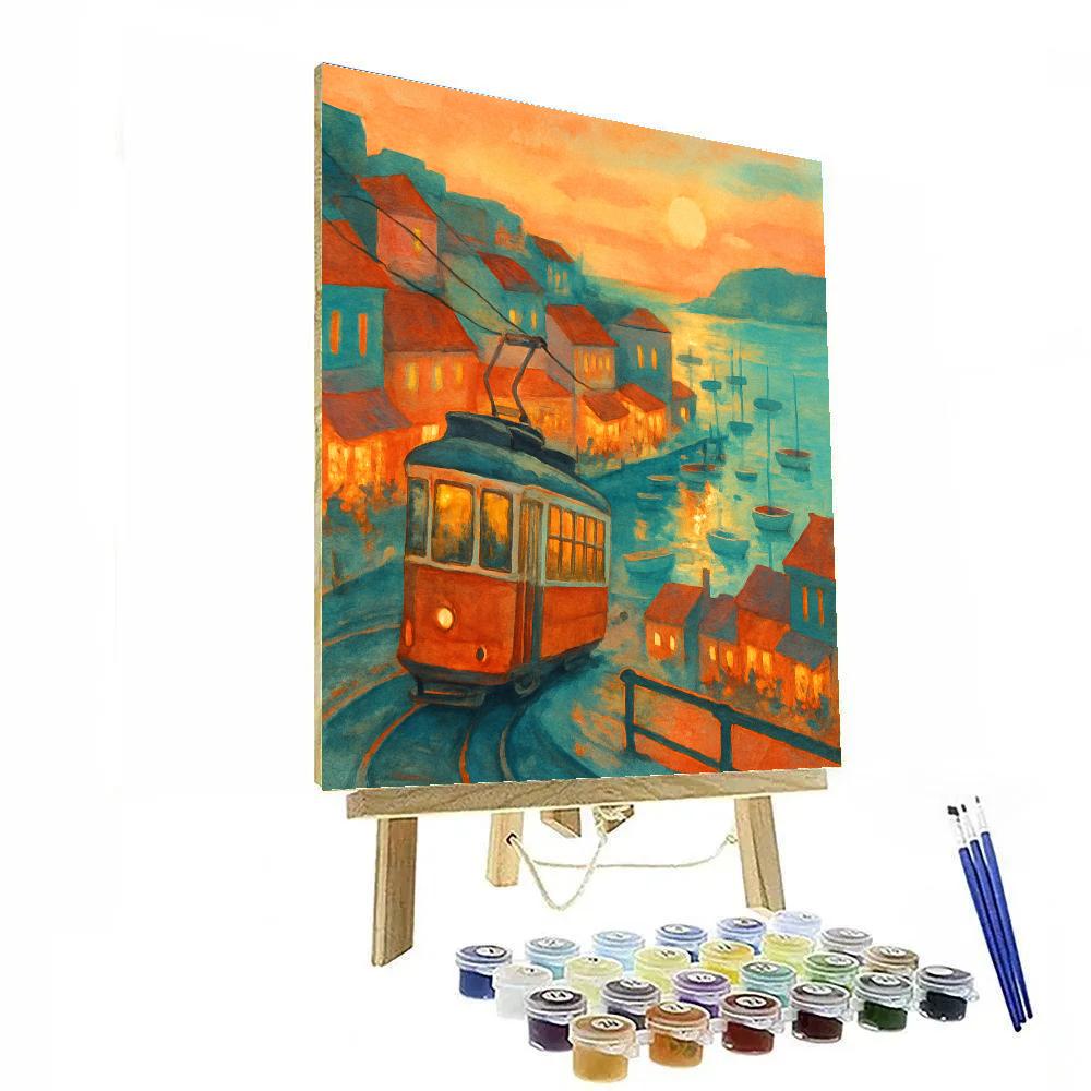 Seaside Tram At Golden Hour Harbor Curve Number painting