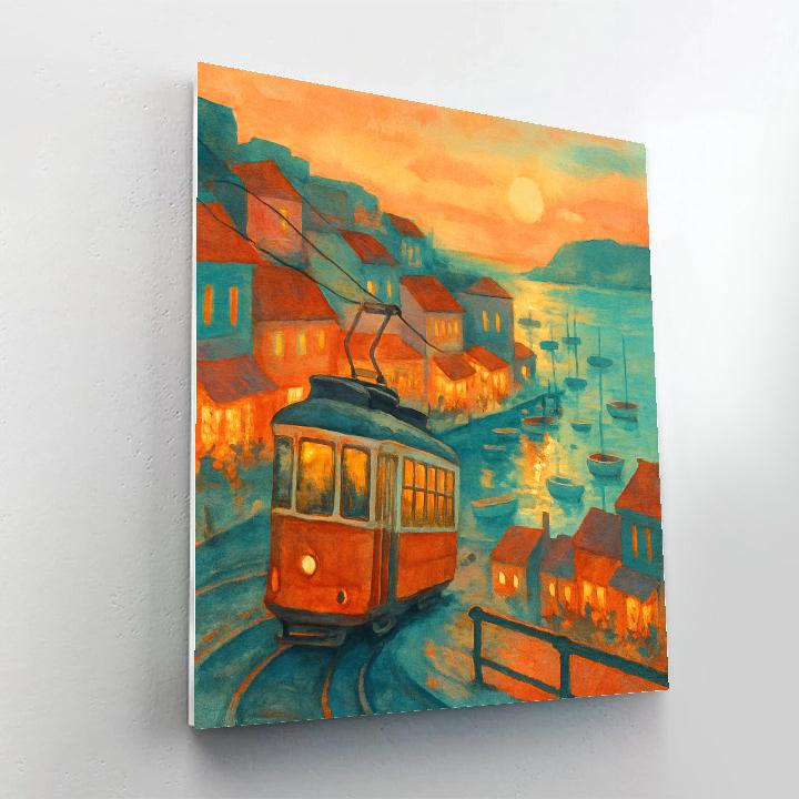 Seaside Tram At Golden Hour Harbor Curve Number painting